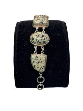 Dalmatian Jasper Sterling Silver Bracelet Toggle 7" 8" Natural Stone Geometric